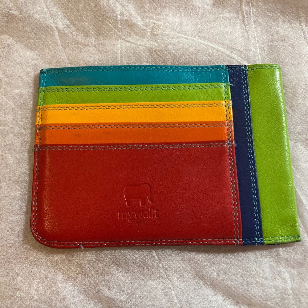 mywalit, Slim Credit Card Holder – Multi-color, Leather, with teal stitching